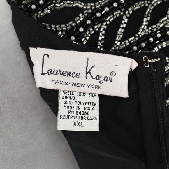 Laurence Kazar Top Plus Size 2X XXL Black Silk Blouse Silver Beads Vintage - Picture 3 of 13